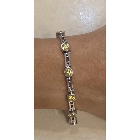 The Unbranded Brand Jewelry - Stunning Sterling Silver Citrine Tennis Bracelet 925 7.25"